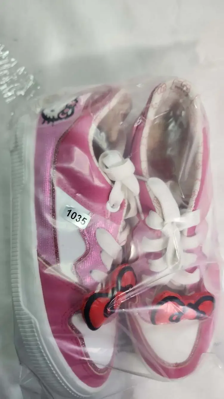 Sanrio Pink White Kids Sneakers with Red Bow Patch